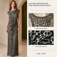 Robe de soirée longue à imprimé léopard dégradé avec strass et fronces latérales pour femme, fabricant de robes de soirée sur mesure