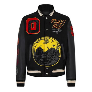 High Quality Huzaifa Men's Varsity <b>Jacket</b> Long Sleeved Baseball <b>Winter</b> Crop Plus Size Knitted Breathable Quick Dry Cotton Fleece - Product Image 1