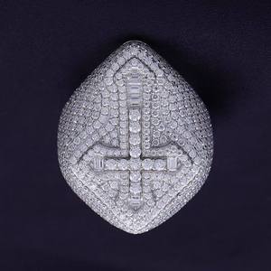 11.00 Carat VVS Moissaniote Round & Baguette Cut Diamond <b>Ice</b> Out Wedding <b>Ring</b> Jewelry For Men's 925 Sterling Silver - Product Image 1