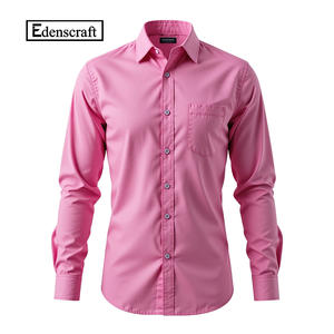 Camisas de vestir de negocios informales con protección UV antiarrugas ecológicas de manga larga formales para hombre Rosa 2025 WL personalizadas 100% algodón OEM - Product Image 1