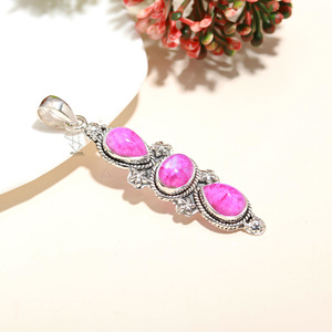 จี้พลอยมูนสโตนธรรมชาติสีชมพู925เงินสเตอร์ลิงทำด้วยมือเครื่องประดับหินวันเกิดสำหรับผู้หญิงจี้สไตล์คลาสสิกที่สง่างาม - Product Image 3