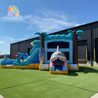 Château Gonflable Commercial Requin avec Toboggan Eau Combo Piscine Thème Océan Wet Dry pour Location Fêtes Enfants