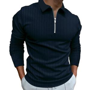 High Quality Half Zipper Neck Men's <b>Polo</b> <b>Shirt</b> with Collar, <b>Stripes</b>, Long Sleeves and Zipper <b>Polo</b> <b>Shirts</b> For Men - Product Image 2