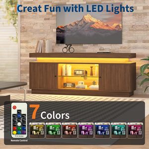 Mobile TV in Legno di Noce con Luci LED, Top Flottante, Stile Mid-Century Moderno, Centro Intrattenimento, Console Multimediale, Arredamento per la Casa - Product Image 5