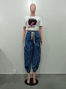 Colección primavera 2025, pantalones vaqueros holgados con revestimiento para mujer, pantalones acampanados elásticos de cintura alta con cordón y diseño transpirable - Product Image 6