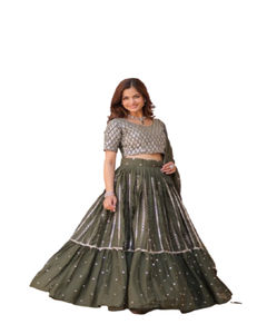 Más vendido bordado lentejuelas corte trabajo Cancan lienzo Patta indio paquistaní mujeres Lehenga Choli traje encaje tela encaje señoras - Product Image 1