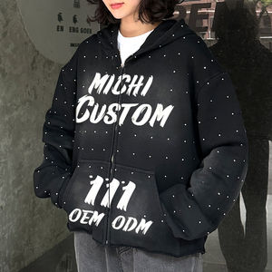 Sudaderas con capucha de peso pesado personalizadas para hombre de 400gsm Vintage ácido lavado sol desteñido Boxy Fit Rhinestone Zip invierno bordado 100% algodón - Product Image 4