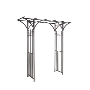 Recién llegado, diseño de jardín de Metal negro con arco de banco, enrejado de cenador para soporte de fondo para decoración de patio trasero de césped interior y exterior - Product Image 2