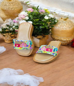 Hilos tejidos Slip on Style Ladies Beaded Zapatillas de cuero bordadas a mano Mujer Diseñador Bordado Zapatilla - Product Image 1