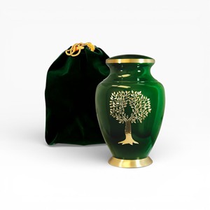 Elegante Urna Conmemorativa Blanca Perla con Textura Martillada, Bandas Grabadas con Hojas Plateadas y Tapa Segura - Product Image 3