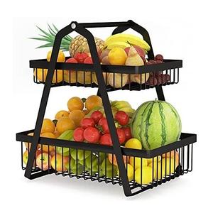 Cesta de frutas de alambre de tres niveles con forma redonda, recién llegada, con acabado en recubrimiento de polvo negro para almacenar accesorios de cocina. - Product Image 3