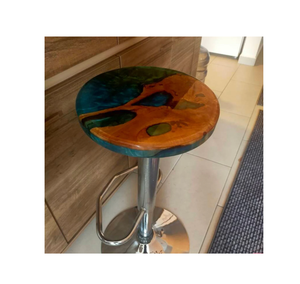 Forme ronde polie par meubles de tabouret en bois et de résine avec des jambes en métal tabouret personnalisable de résine époxyde de taille - Product Image 5