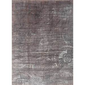 Alfombra Azalea de Lana y Seda Anudada a Mano Pae-6137 con Patrón de Medallón Gris y Negro para Decoración de Sala de Estar o Pasillo - Product Image 1