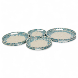 Plateau de service artisanal vietnamien en nacre, incrustation de coquillages décorative, plateau naturel écologique pour table et maison - Product Image 2