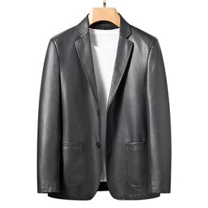 Chaqueta de moto de cuero ajustada informal para hombre, estilo de calle de invierno, Color personalizado, tela de lona de grosor estándar, piel de vaca - Product Image 3