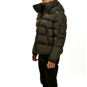 Veste d'hiver de haute qualité pour hommes col montant en toile décontracté solide à capuche rempli de coton Nylon Polyester Logo de marque personnalisé - Product Image 4