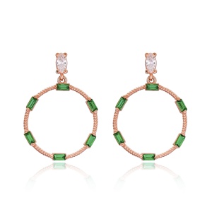 Hollow Rounded <b>Emerald</b> Baguette Design <b>Stud</b> Dangle Earring Turkish 925 Sterling Silver Jewelry Wholesale - Product Image 2