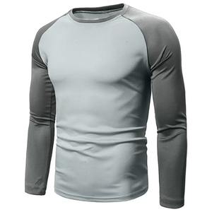 T-shirt décontracté à manches longues coupe ajustée pour homme Automne Printemps Sports 100% Coton Couleur assortie Patchwork Design Manches longues - Product Image 2