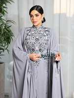 Robe Kaftan Islamique Modeste en Georgette AWAIS HOUSE pour Femme, Perlée à la Main, Légère, Grande Taille, Col Montant, Longue, Manches Longues