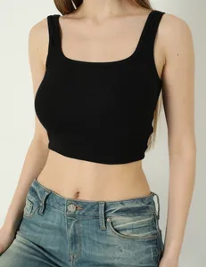 New Fashion Woman Ribbed Crop-Top for Summer and Sport Yoga First Class Quality Crop Black Women's T-Shirts