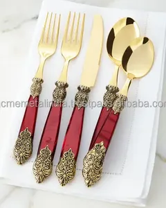 Ensemble de couverts au design classique de luxe en acier inoxydable avec finition dorée, parfait pour les repas au restaurant et la table élégante - Product Image 2