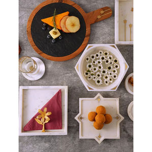 Plateau à biscuits en marbre massif avec finition polie Idéal pour les fêtes de mariage élégantes et un présentoir de service élégant - Product Image 4