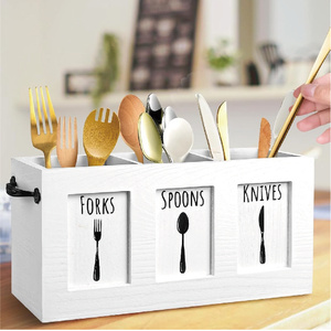 Comptoir de cuisine de ferme Organisateur de couverts en bois rustique Porte-ustensiles et argenterie - Product Image 2