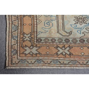 Alfombra Turca Vintage Beige Marrón 4,2x5,6 pies Lana Hecha a Mano Área Grande Patchwork Diseño Rectangular Pasillo Patrón Látex para Habitaciones - Product Image 5