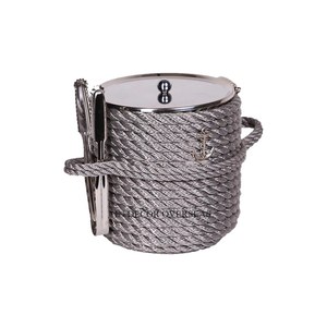Refroidisseur de vin de seau à glace de forme ronde polie brillante argentée d'acier inoxydable avec la conception de corde couverte et les accessoires de Barware de pince - Product Image 1
