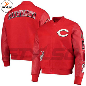 เสื้อแจ็กเก็ตเบสบอลสำหรับผู้ชาย,เสื้อแจ็กเก็ต Trucker Letterman Base Ball หนัง Varcity Varsity - Product Image 2