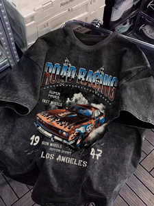 T-shirt imprimé vintage lavé pour hommes avec impression numérique finition lavée à l'acide 100% coton 220g tissu respirant fabriqué au Pakistan - Product Image 3