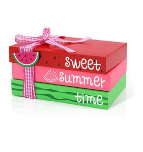 Pastèque en bois livre pile été plateau à plusieurs niveaux décor barre signe ferme en bois Faux livres pour la maison cuisine étagère table - Product Image 1