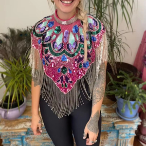 Belle cape burlesque élégante avec brins perlés et paillettes tenue de club festif attache le cou pour les festivals et les fêtes - Product Image 1