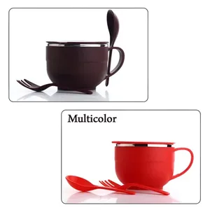 ชุดชามซุปบะหมี่แม็กกี้เคลือบกันร้อน 2 ใบ สีน้ำตาล สำหรับเด็ก ฝึกทานอาหาร ผลิตจากพลาสติกเกรดอาหาร PP และเหล็ก ราคาโรงงาน - Product Image 6