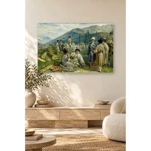 Impression sur toile : les Highlanders de Fida conversant dans la vallée du Caucase - Product Image 1
