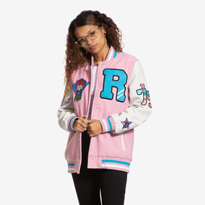 Veste universitaire noire et blanche pour femme, manches longues, boutonnée, couleur contrastée, motif uni, matière polyester, longueur normale - Product Image 4