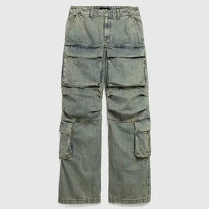 กางเกงยีนส์ขาบานของผู้ชายเทรนด์2025ฤดูหนาวกางเกงยีนส์ทรงหลวมดีไซน์ฮิปฮอปฟอกสีเข้ม - Product Image 1