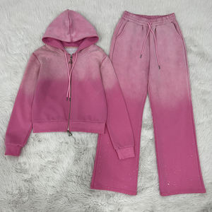 Logo personnalisé survêtement décontracté pour dames paillettes strass automne hiver Zip survêtement 2 pièces ensemble femmes vêtements de détente tenues - Product Image 4