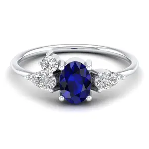 실험실 제작 블루 사파이어 모이사나이트 솔리테어 반지 실버 925 여성 럭셔리 신부 약혼 웨딩 클러스터 반지 보석