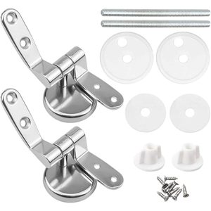Kit complet moderne HM universel en alliage de zinc argenté et acier inoxydable, charnières de siège de toilette non électriques avec plaque de couvercle amortie à fermeture douce - Product Image 1