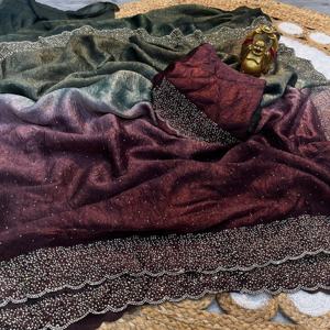 Ropa ocasional Última colección Excelente calidad Moderno Color increíble Doble sombra Crush Space Silk con Jarkhan Work Sarees - Product Image 4