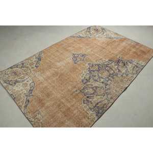 Vintage Rug, Area 4,6x7,2 ft Turkish Rug, <b>Brown</b> Blue Patchwork <b>Wool</b> Rug - Product Image 4