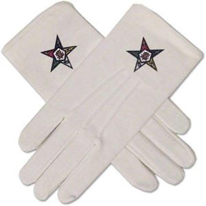 Gants blancs maçonniques en coton brodé à la main Eastern Star - Product Image 1