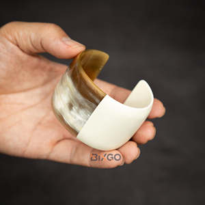 Custom Handicraft Natural Buffalo Horn <b>Cuffs</b>, Half-painted White C-shaped Design <b>Fashion</b> <b>Bracelet</b> - Product Image 5