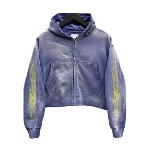 Ropa de calle personalizada, chándales de gran tamaño Unisex con cremallera, chándales desgastados con lavado ácido, conjunto de pantalones de chándal y Sudadera con capucha - Product Image 6