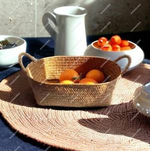 Unique New Style Bread Rattan <b>Basket</b> Handmade Rattan Storage Snack Storage <b>Basket</b> for Kitchen and Living Room With <b>Handle</b> - Product Image 2