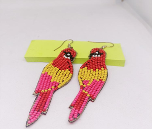 Bird Shaped Beaded Embroidered Earrings <b>Fashion</b> <b>Jewellery</b> Seed Bead Hand Embroidery Earrings - Product Image 2