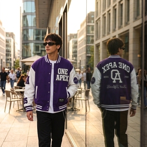 Veste universitaire en laine et cuir pour homme, veste en chenille, veste bomber universitaire, OEM personnalisé, streetwear - Product Image 5