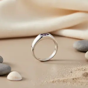 Anillo Geométrico de Plata 925 con Piedras Preciosas para Mujer, Joyería de Platino con Baño de Rodio, Anillo Sencillo con Granate para Hombre - Product Image 2