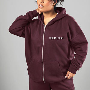 Sweat-shirts pour femmes sur mesure ODM/OEM, couleur unie, surdimensionné, fermeture éclair, logo brodé personnalisé, sweat-shirt pour femmes - Product Image 4